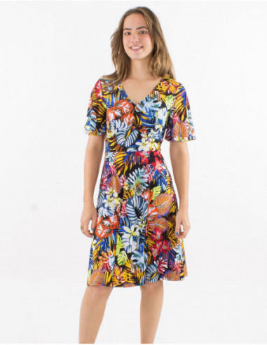 Stretchy tropical skater dress