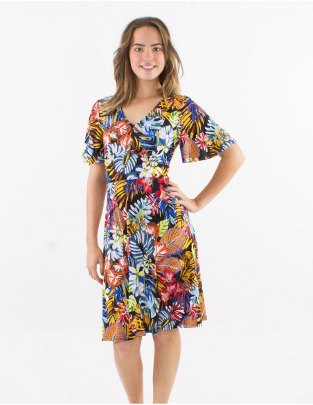 Stretchy tropical skater dress