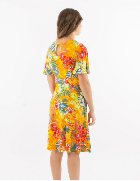 Stretchy tropical skater dress