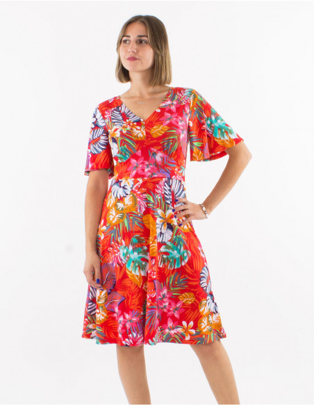 Stretchy tropical skater dress