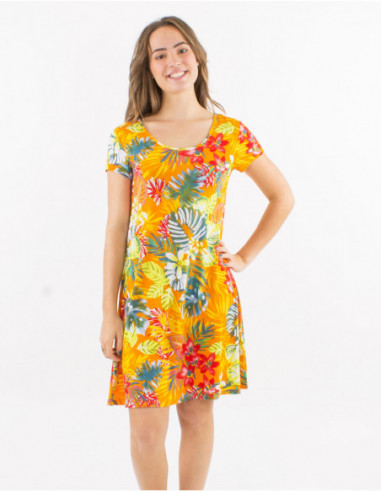 Robe droite stretch originale tropicale