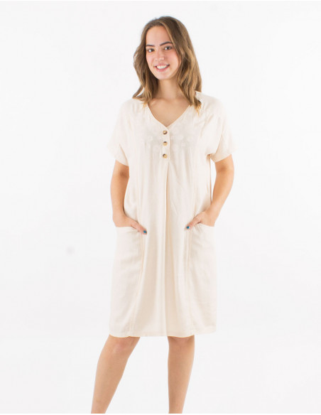 Robe courte en lin, broderies spirales