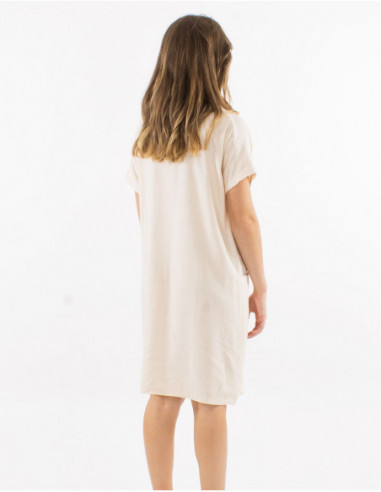 Short linen dress with spiral embroidery