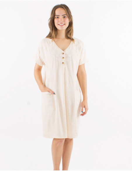 Short linen dress with spiral embroidery