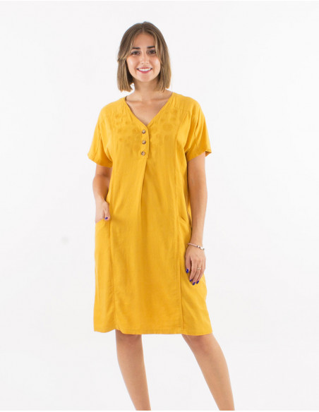 Short linen dress with spiral embroidery