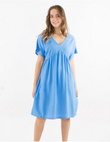 Flared short dress with chic plain linen