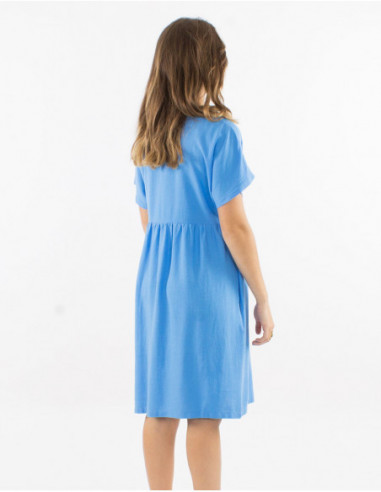 Robe courte évasée avec lin unie chic
