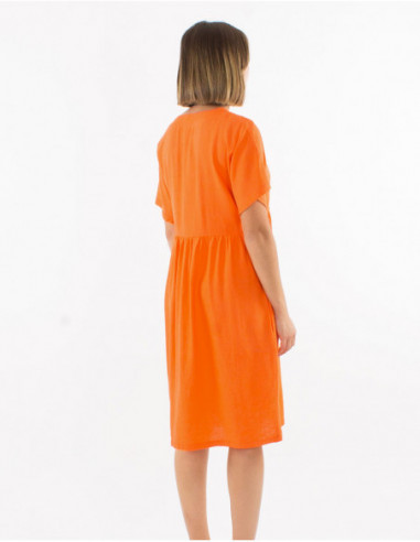 Flared short dress with chic plain linen