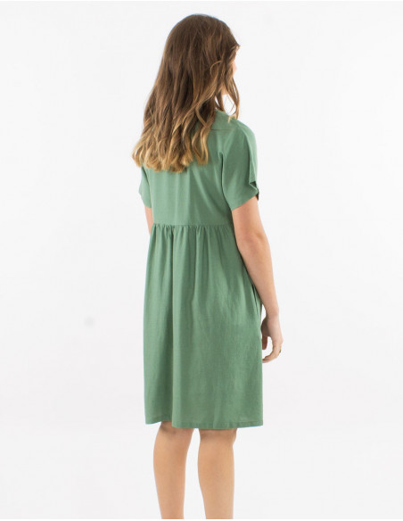Flared short dress with chic plain linen