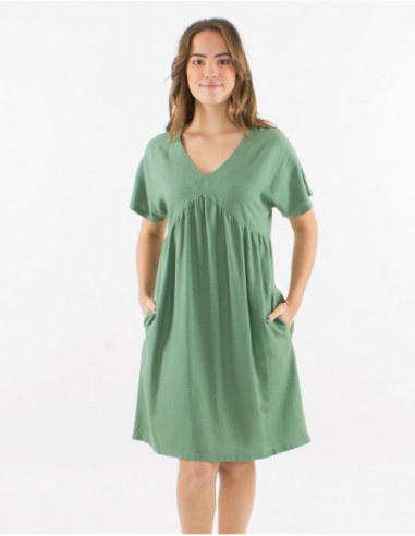 Flared short dress with chic plain linen