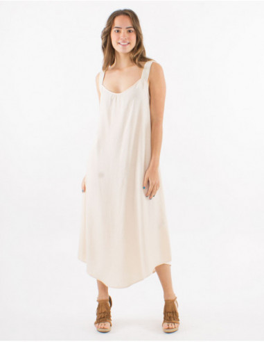 Plain linen and viscose midi dress