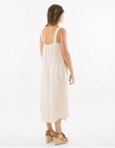 Plain linen and viscose midi dress