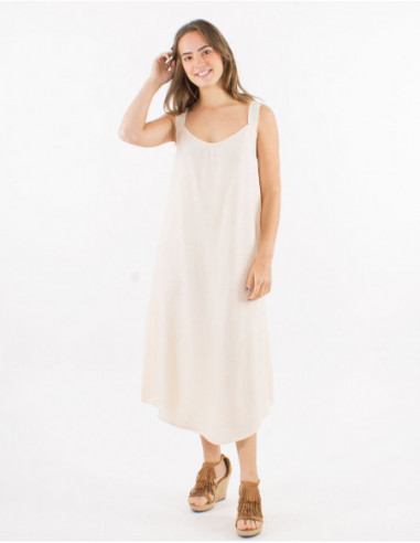Robe midi unie en lin et viscose