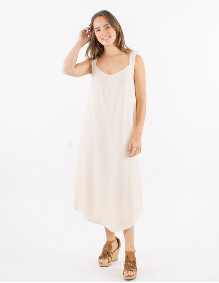 Plain linen and viscose midi dress
