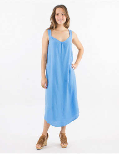 Plain linen and viscose midi dress
