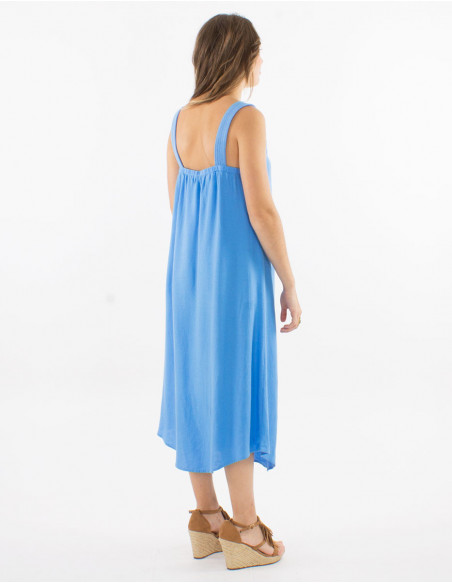 Robe midi unie en lin et viscose