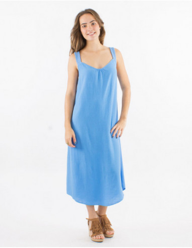 Plain linen and viscose midi dress