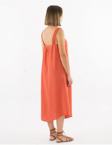 Robe midi unie en lin et viscose