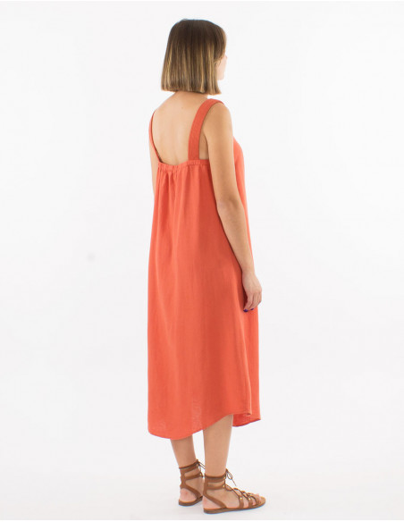 Robe midi unie en lin et viscose