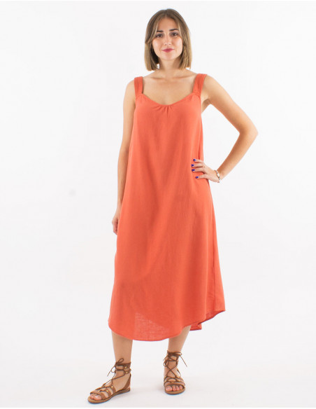 Robe midi unie en lin et viscose