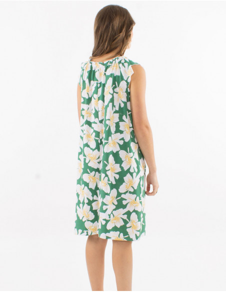Floral summer short dress with linen