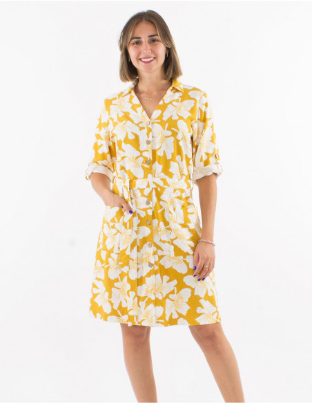 Floral bohemian short shirt dress