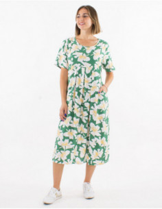 Chic floral print midi dress with linen