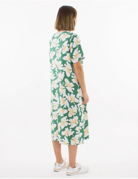 Robe midi avec lin à imprimé fleuri chic
