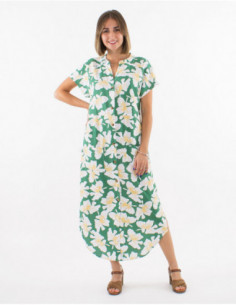 Long dress with floral print linen