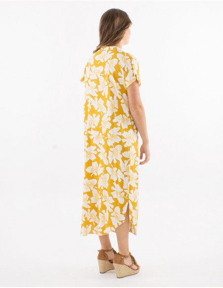 Robe longue avec lin à imprimé fleuri