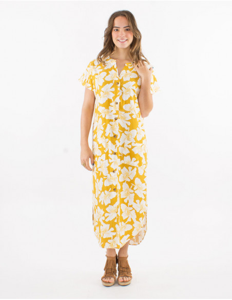 Robe longue avec lin à imprimé fleuri