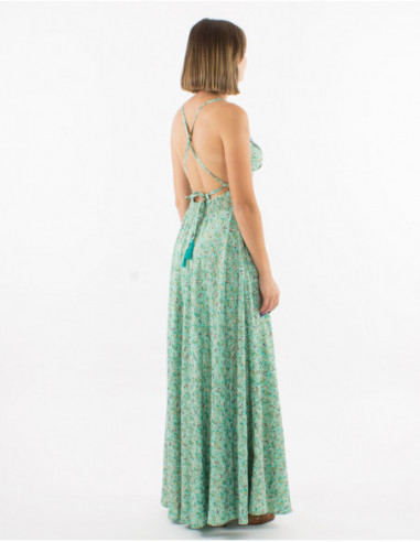 Long golden ethnic backless dress