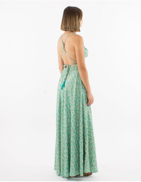 Long golden ethnic backless dress