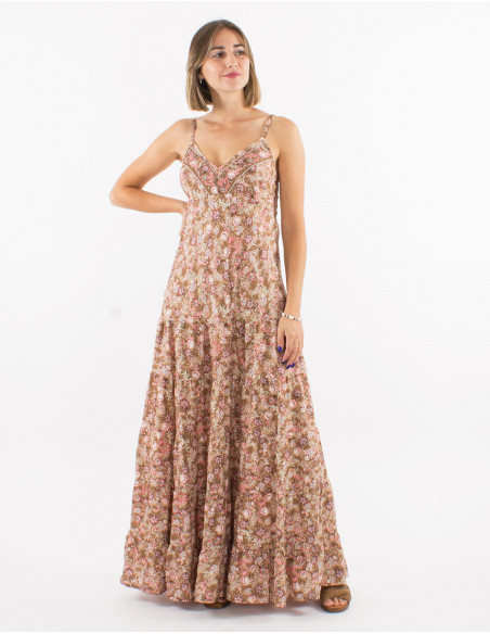 Robe longue à bretelles motif boho