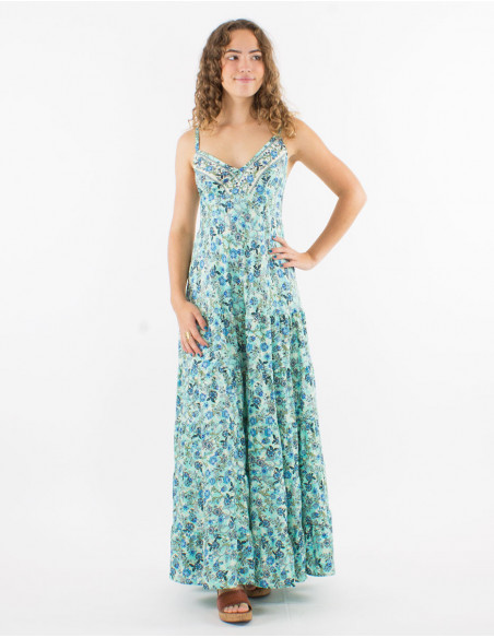 Robe longue à bretelles motif boho