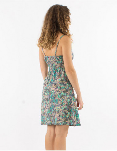 Petite robe courte fluide fleurie dorée