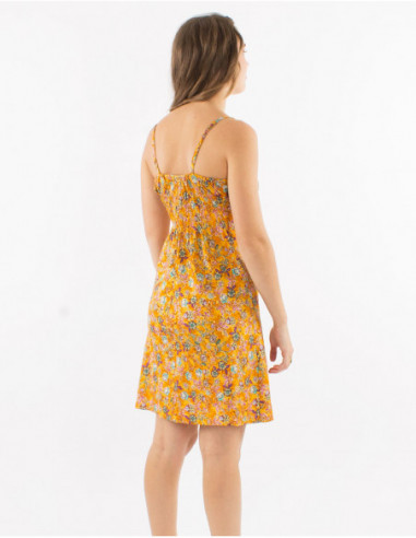 Petite robe courte fluide fleurie dorée
