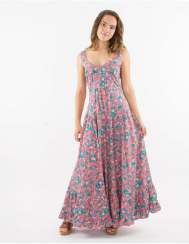 Romantic long dress pastel flowers