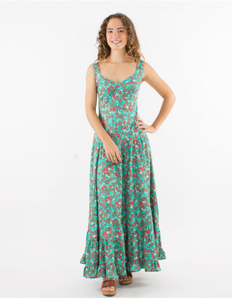Romantic long dress pastel flowers