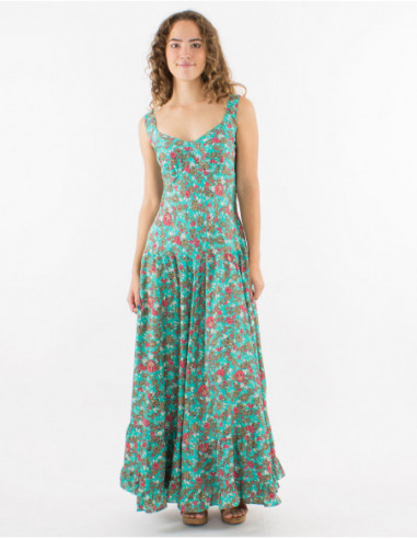 Romantic long dress pastel flowers