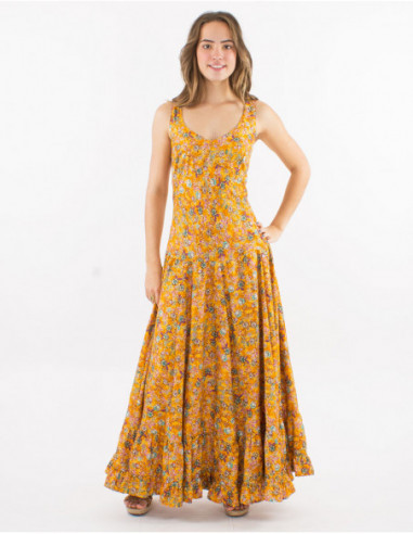 Romantic gold ruffled long dress