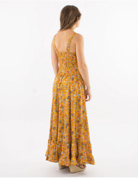 Romantic gold ruffled long dress