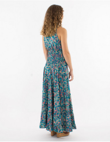 Robe longue dorée à col drapé chic