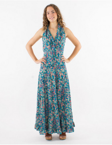 Long golden dress with draped collar