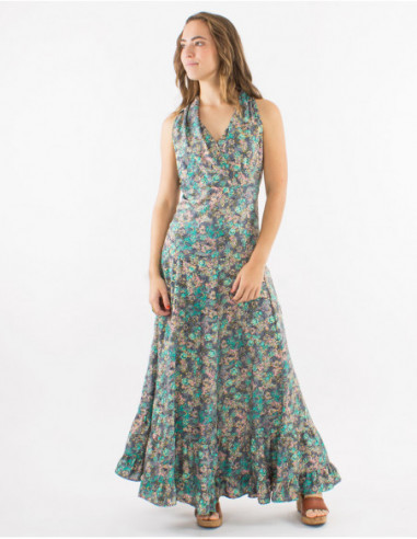 Robe longue dorée à col drapé chic