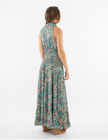 Long golden dress with draped collar