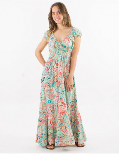 Long dress bohemian with V-neck