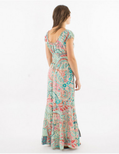 Robe longue bohème col V élastiqué