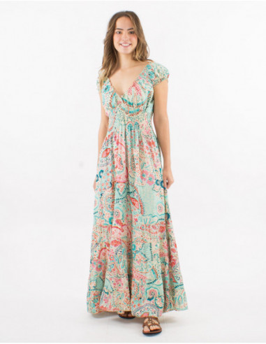 Long dress bohemian with V-neck