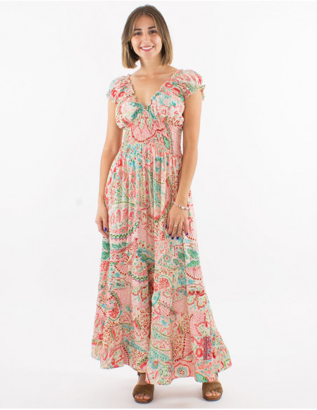 Long dress bohemian with V-neck